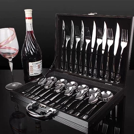 Talheres em Aço e Elegância com Maleta de Luxo 24 pcs | Alma & Casa