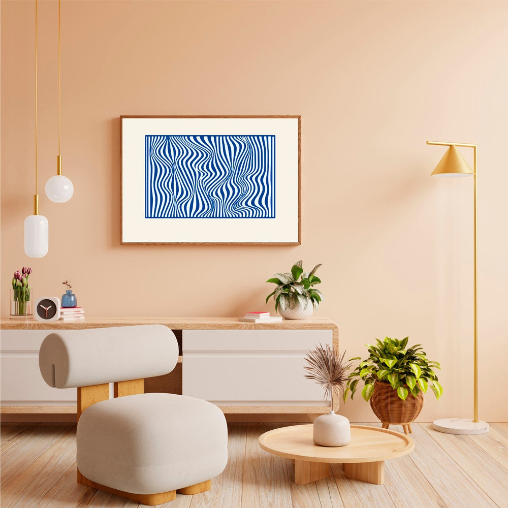 Quadro Abstrato Azul Vibra em Moldura Filete | Alma & Casa