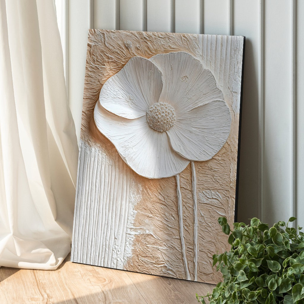 Quadro Decorativo Grande Composição Abstrata Floral Flores E Ramos Brancos Vertical