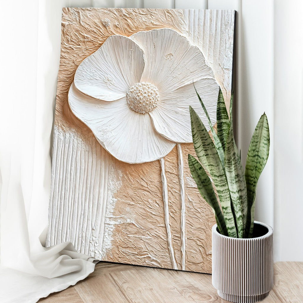 Quadro Decorativo Grande Composição Abstrata Floral Flores E Ramos Brancos Vertical