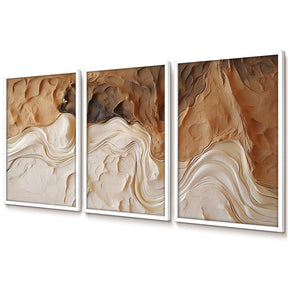 Quadros Decorativos com Moldura Trio Sala Quarto Textura Estilo Gesso Off White com Terra