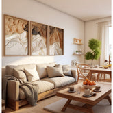 Quadros Decorativos com Moldura Trio Sala Quarto Textura Estilo Gesso Off White com Terra