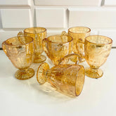 Jogo de Xicaras 12 Peças Vidro Ambar Dourado C/Pé Cristal para Cozinha Chá Café Caneca