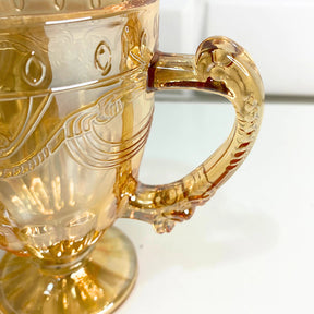 Jogo de Xicaras 12 Peças Vidro Ambar Dourado C/Pé Cristal para Cozinha Chá Café Caneca
