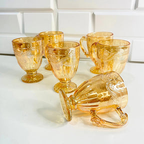 Jogo de Xicaras 12 Peças Vidro Ambar Dourado C/Pé Cristal para Cozinha Chá Café Caneca