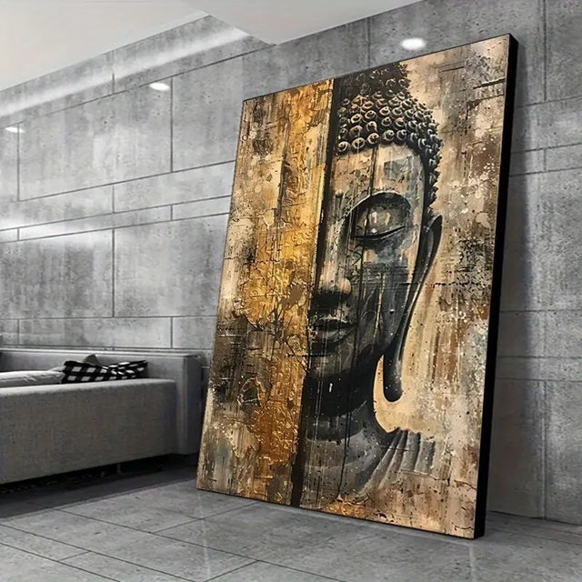 Quadro decorativo 1 peça 110x80 buda dourado ouro moderno abstrato decoração para casa sala quarto hall