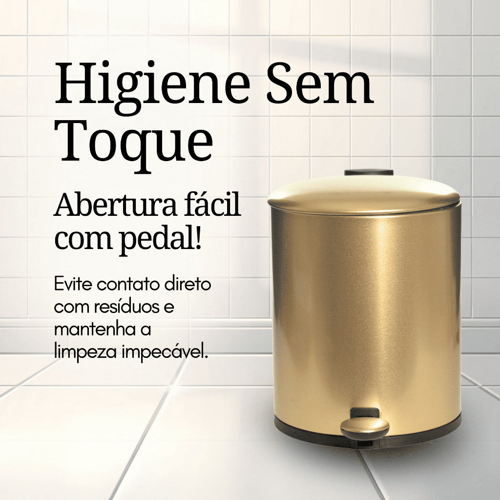 Lixeira com Pedal Dourada 5L: Estilo e Praticidade | Alma & Casa