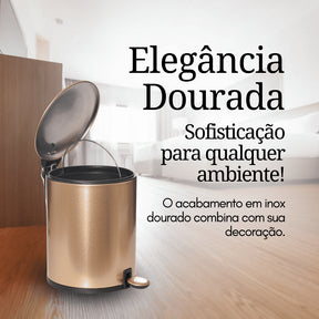 Lixeira com Pedal Dourada 5L: Estilo e Praticidade | Alma & Casa
