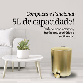 Lixeira com Pedal Dourada 5L: Estilo e Praticidade | Alma & Casa