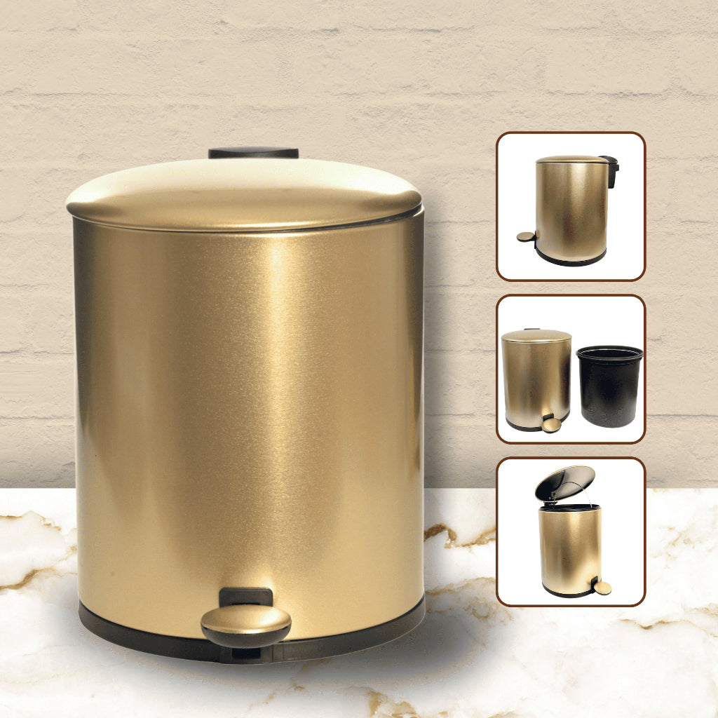 Lixeira com Pedal Dourada 5L: Estilo e Praticidade | Alma & Casa