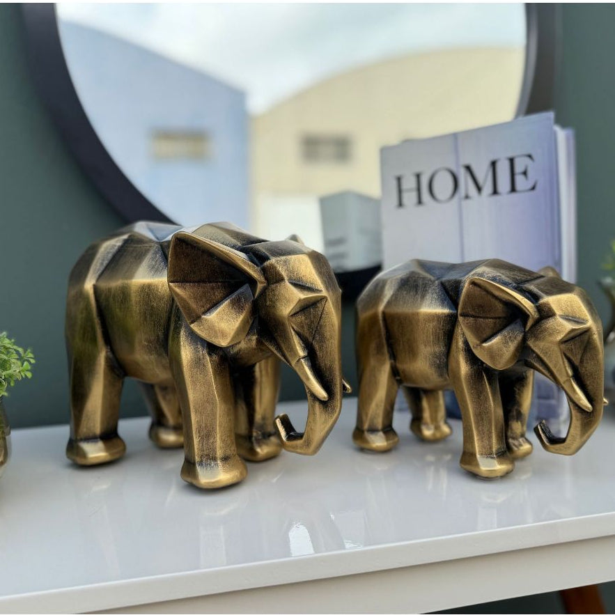 Escultura Elefante Geométrico Dourado Envelhecido | Alma & Casa