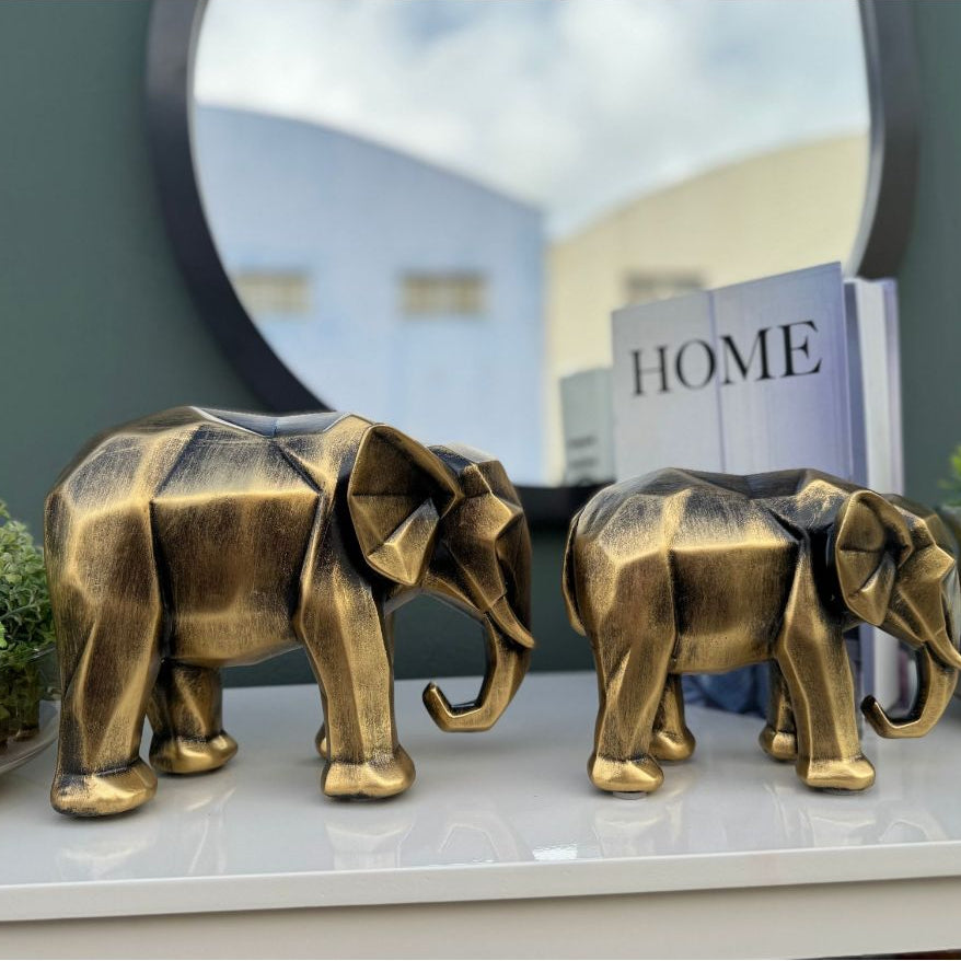 Escultura Elefante Geométrico Dourado Envelhecido | Alma & Casa