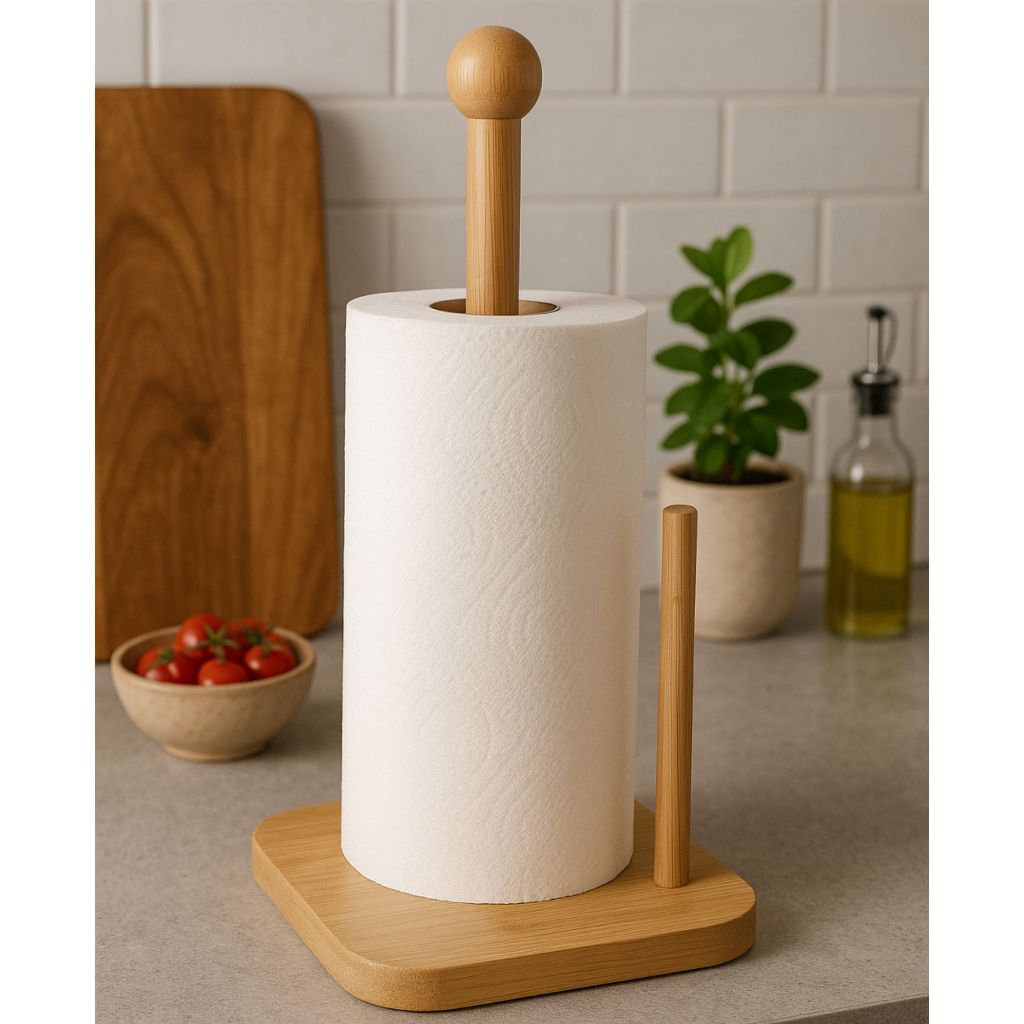 Porta Papel Toalha em Bambu com Design Natural | Alma & Casa