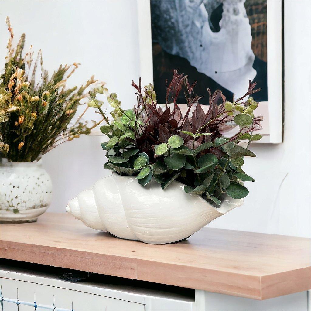 Vaso de Cerâmica  Concha Branca – Decoração Sofisticada | Alma & Casa