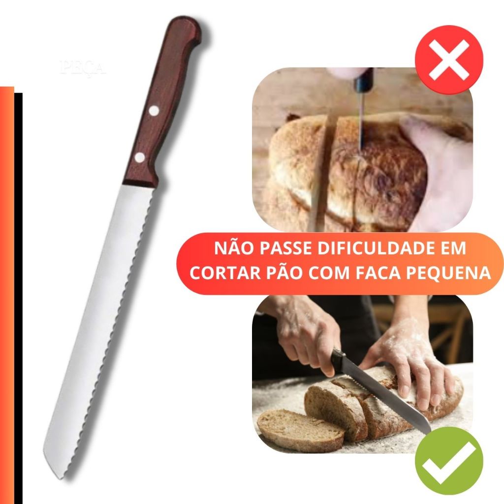 Faca de pão inox profissional com corte serrilhado preciso. Sofisticação, durabilidade e design elegante para sua cozinha | Alma & Casa.