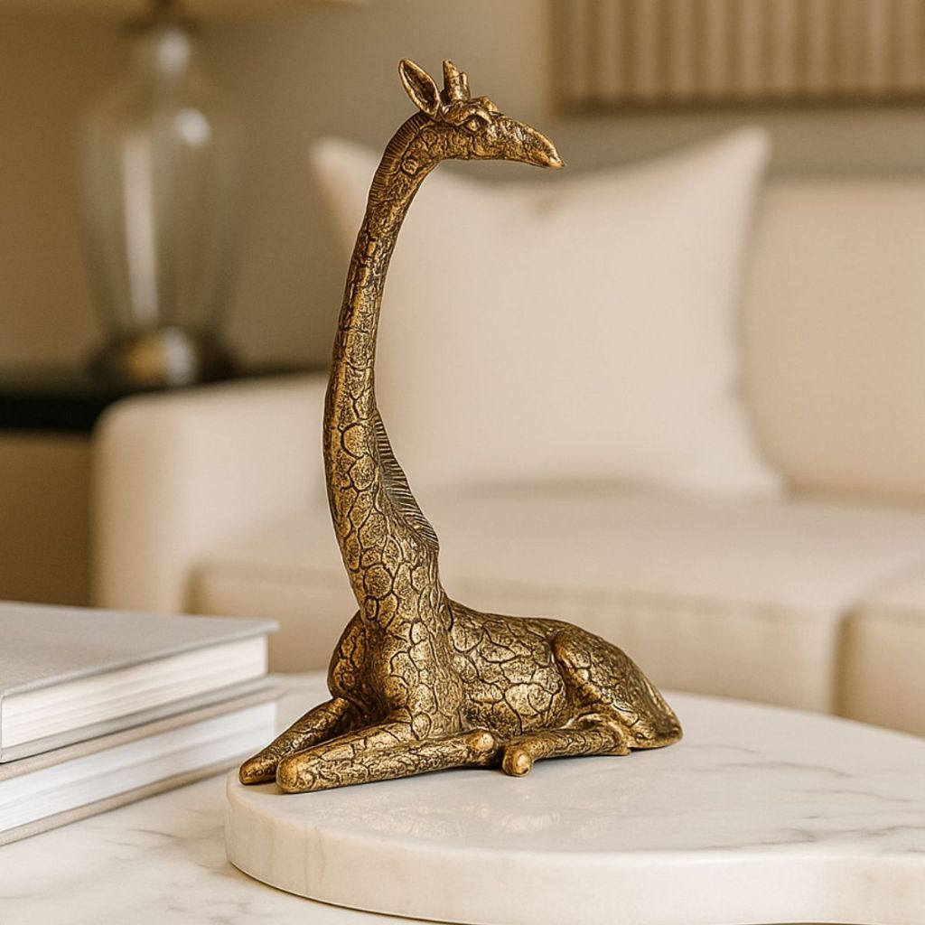 Escultura Girafa Dourada Decorativa Luxo | Alma & Casa