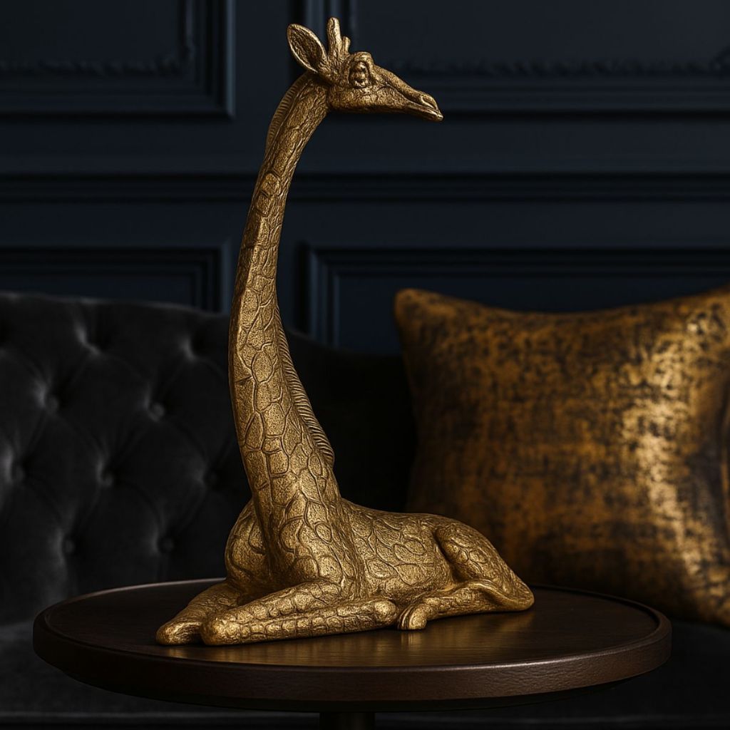 Escultura Girafa Dourada Decorativa Luxo | Alma & Casa