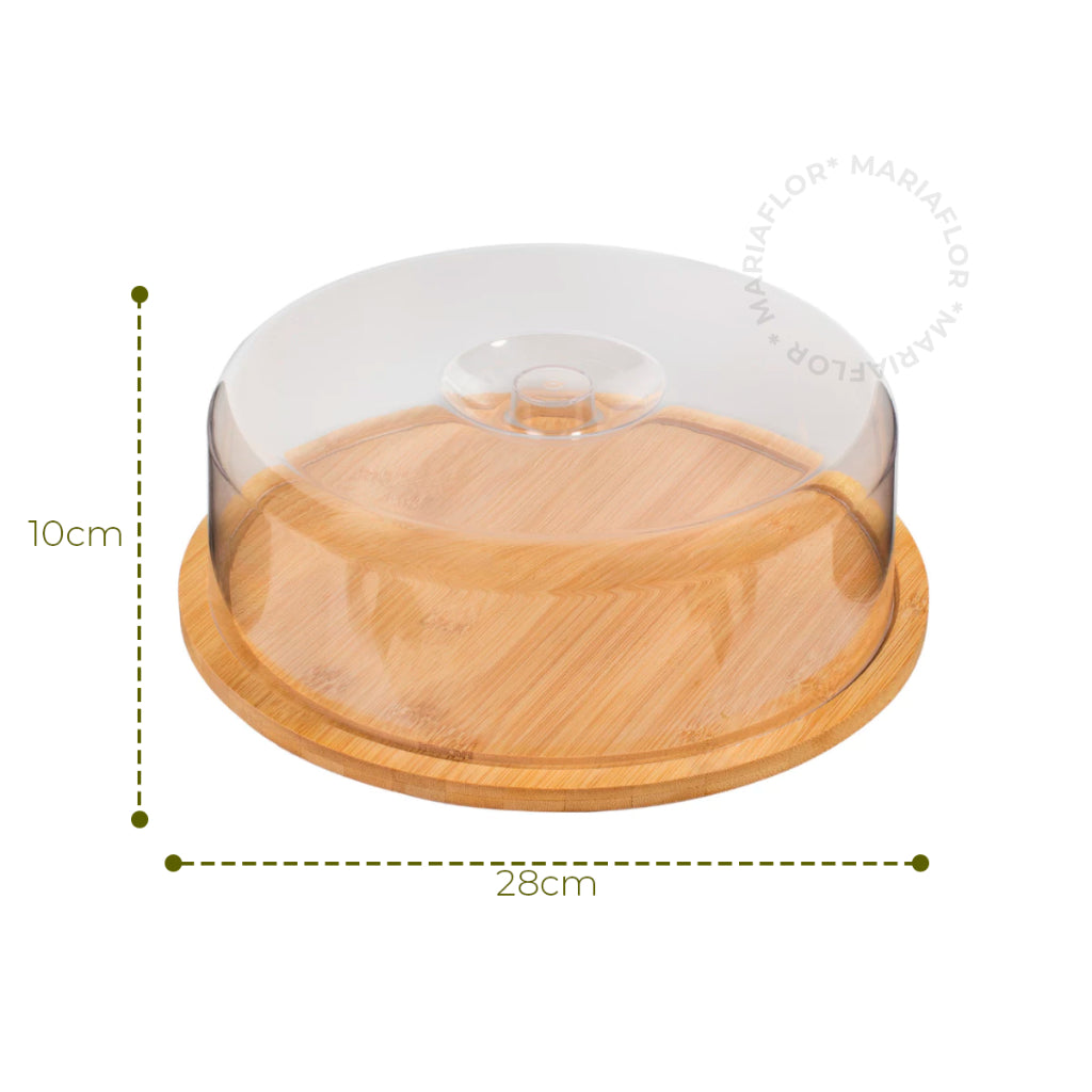 Boleira Bambu com Tampa Acrílica 28cm Elegante | Alma & Casa