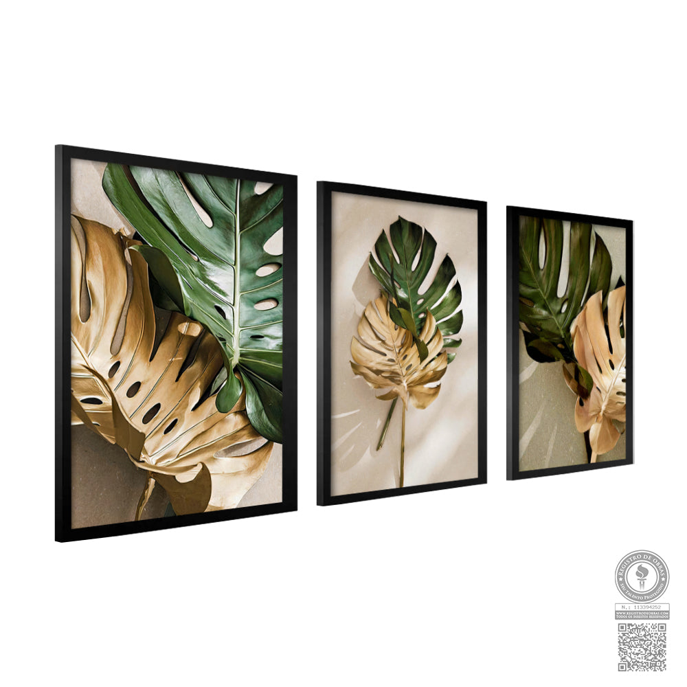 Quadros Folhagem Costela de Adão com Moldura Madeira | Alma & Casa