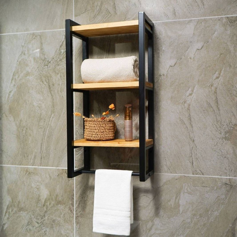 Prateleira com Suporte Toalha em Metalon e MDF | Alma & Casa