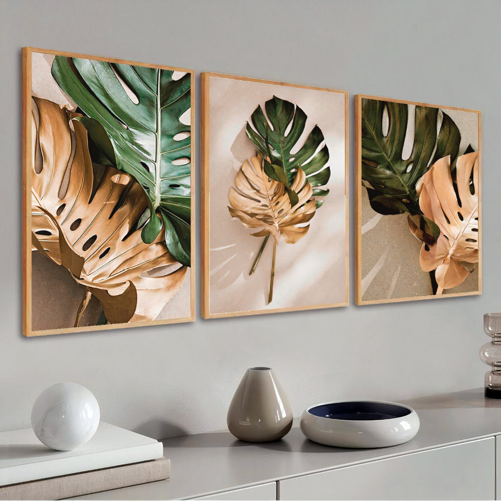 Quadros Folhagem Costela de Adão com Moldura Madeira | Alma & Casa