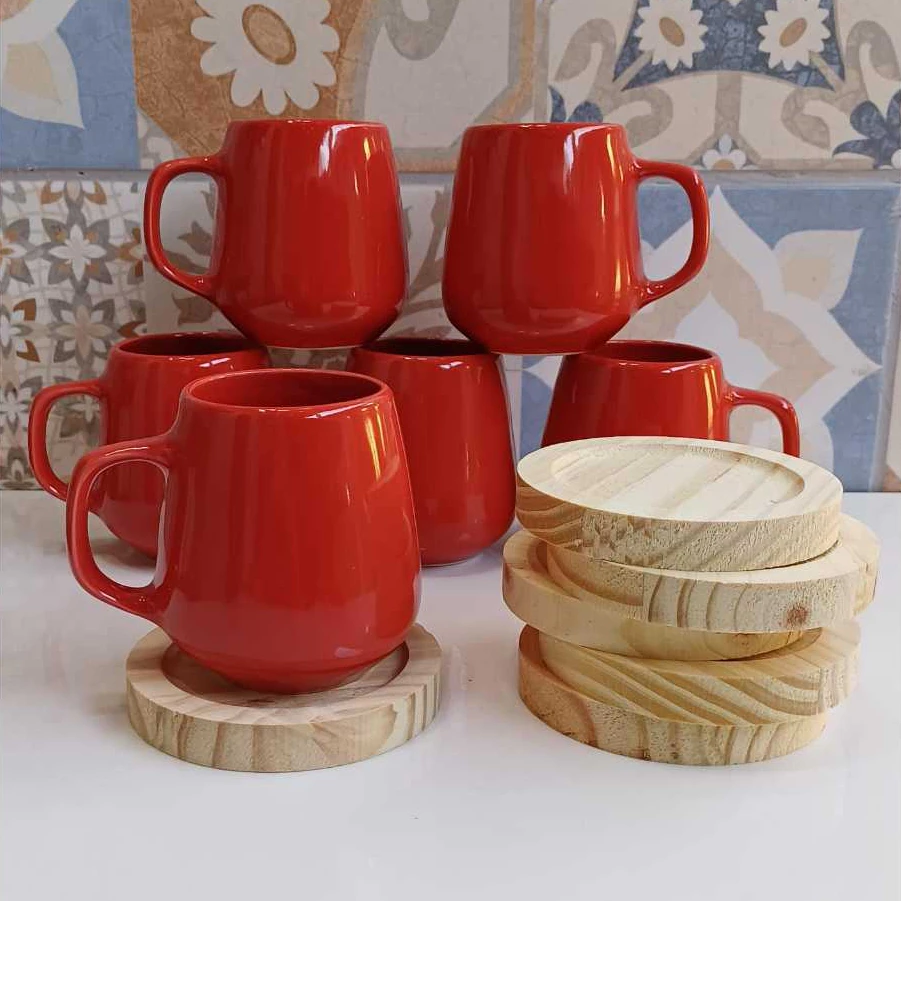 Canecas com Pires de Madeira  – Charme Artesanal | Alma & Casa