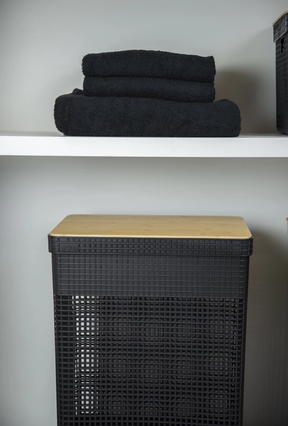 Cesto de Roupas Grid Luxo com Tampa de Bambu 49L | Alma & Casa