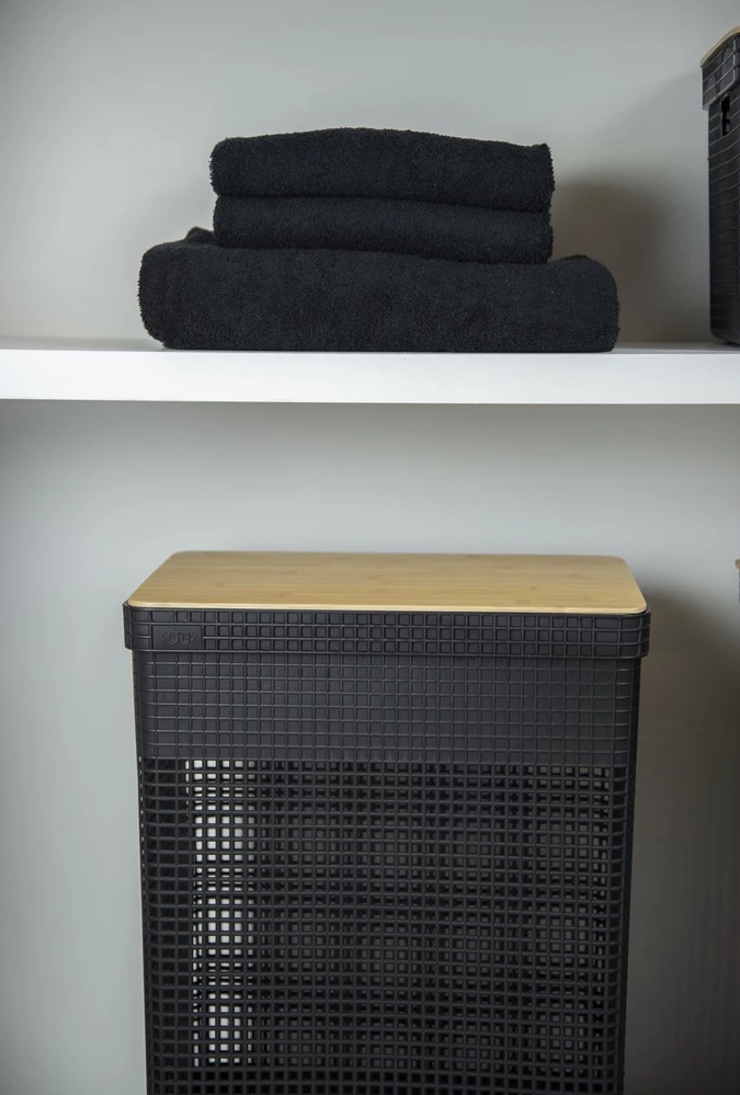 Cesto de Roupas Grid Luxo com Tampa de Bambu 49L | Alma & Casa