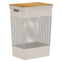 Cesto de Roupas Grid Luxo com Tampa de Bambu 49L | Alma & Casa