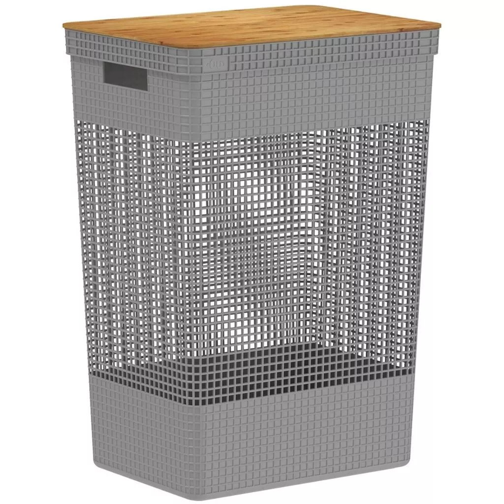 Cesto de Roupas Grid Luxo com Tampa de Bambu 49L | Alma & Casa