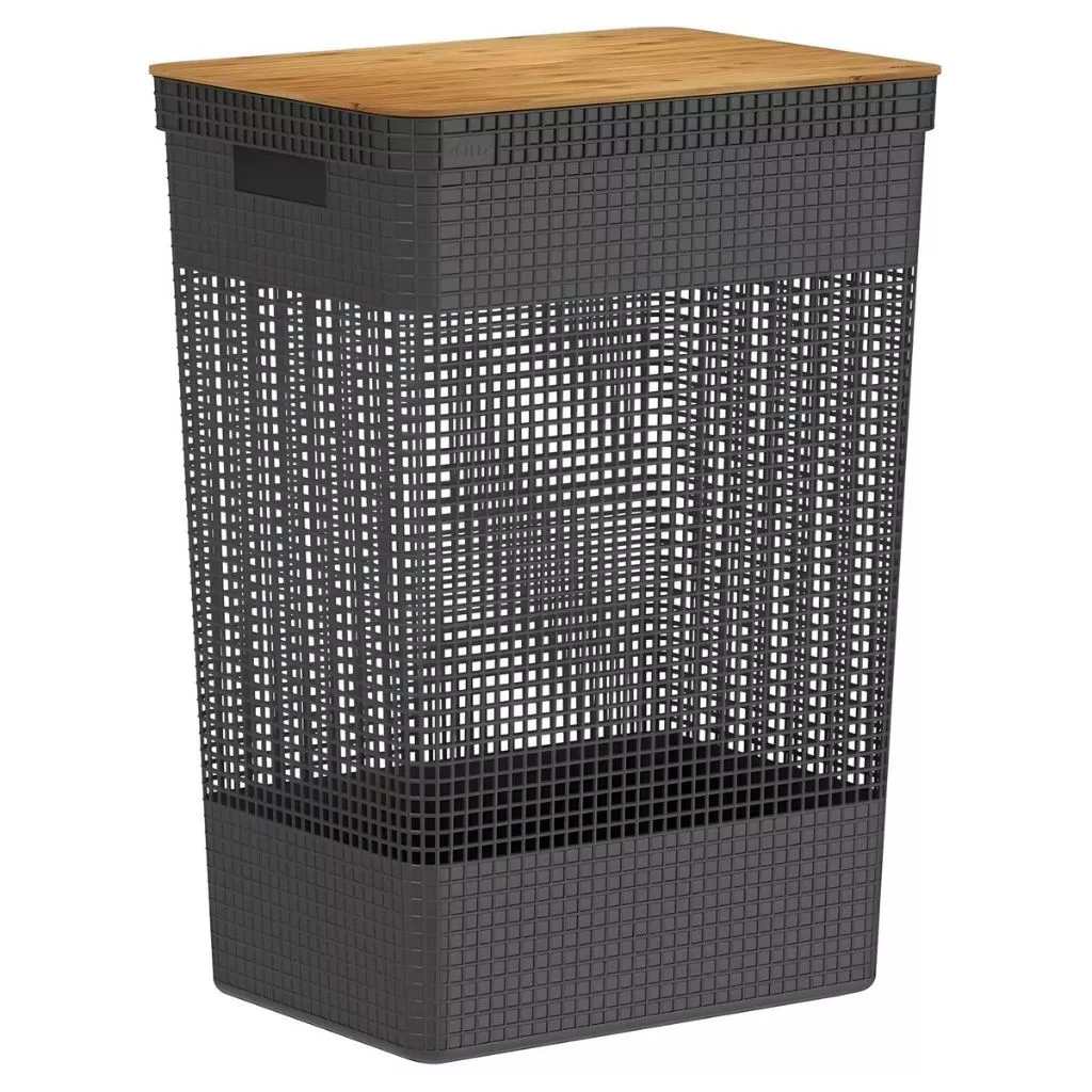 Cesto de Roupas Grid Luxo com Tampa de Bambu 49L | Alma & Casa