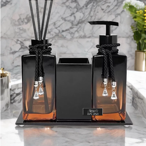 Lavabo Luxo Preto e Rosê com Detalhes em Vidro | Alma & Casa