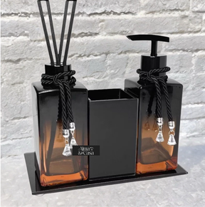 Lavabo Luxo Preto e Rosê com Detalhes em Vidro | Alma & Casa