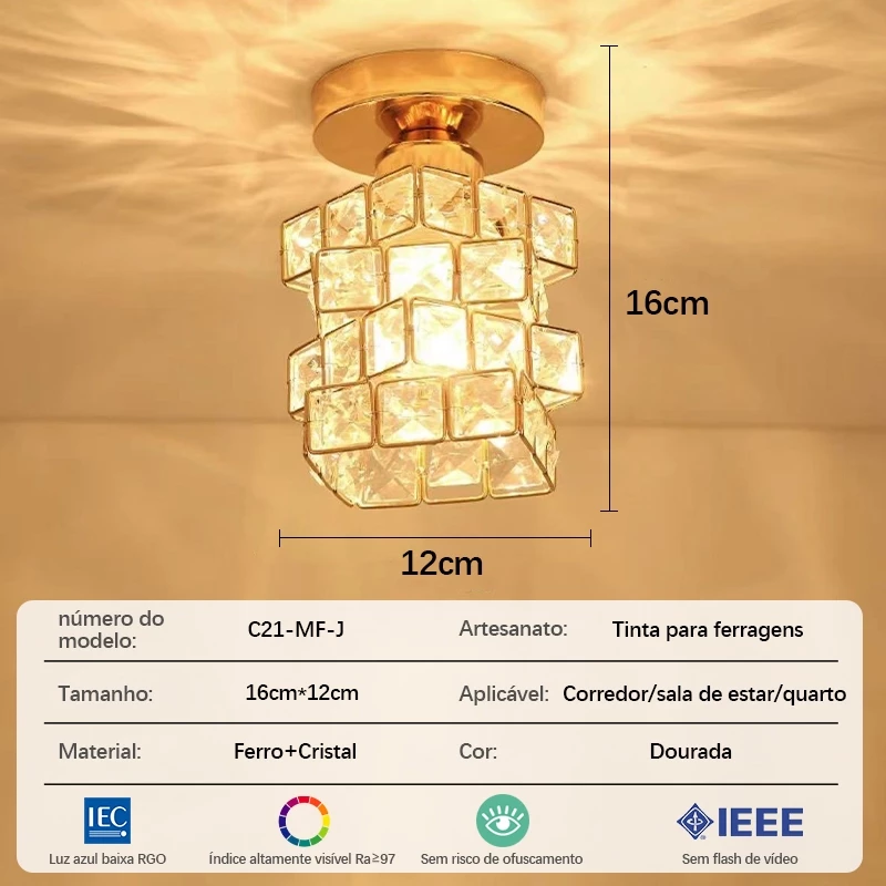 Luminária de Cristal Moderna para Corredor e Sala | Alma & Casa
