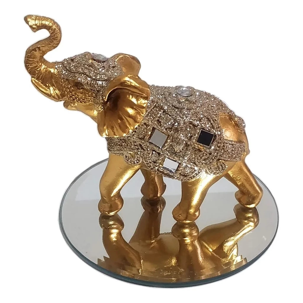 Elefante Indiano com Base Espelhada em Resina | Alma & Casa