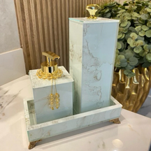 Conjunto Lavabo Luxo Mármore com Bandeja - Vidro | Alma & Casa