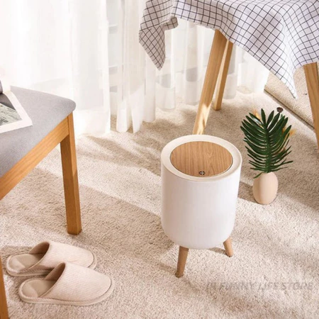 Lixeira Branca 8L com Pés de Madeira: Design e Elegância | Alma & Casa