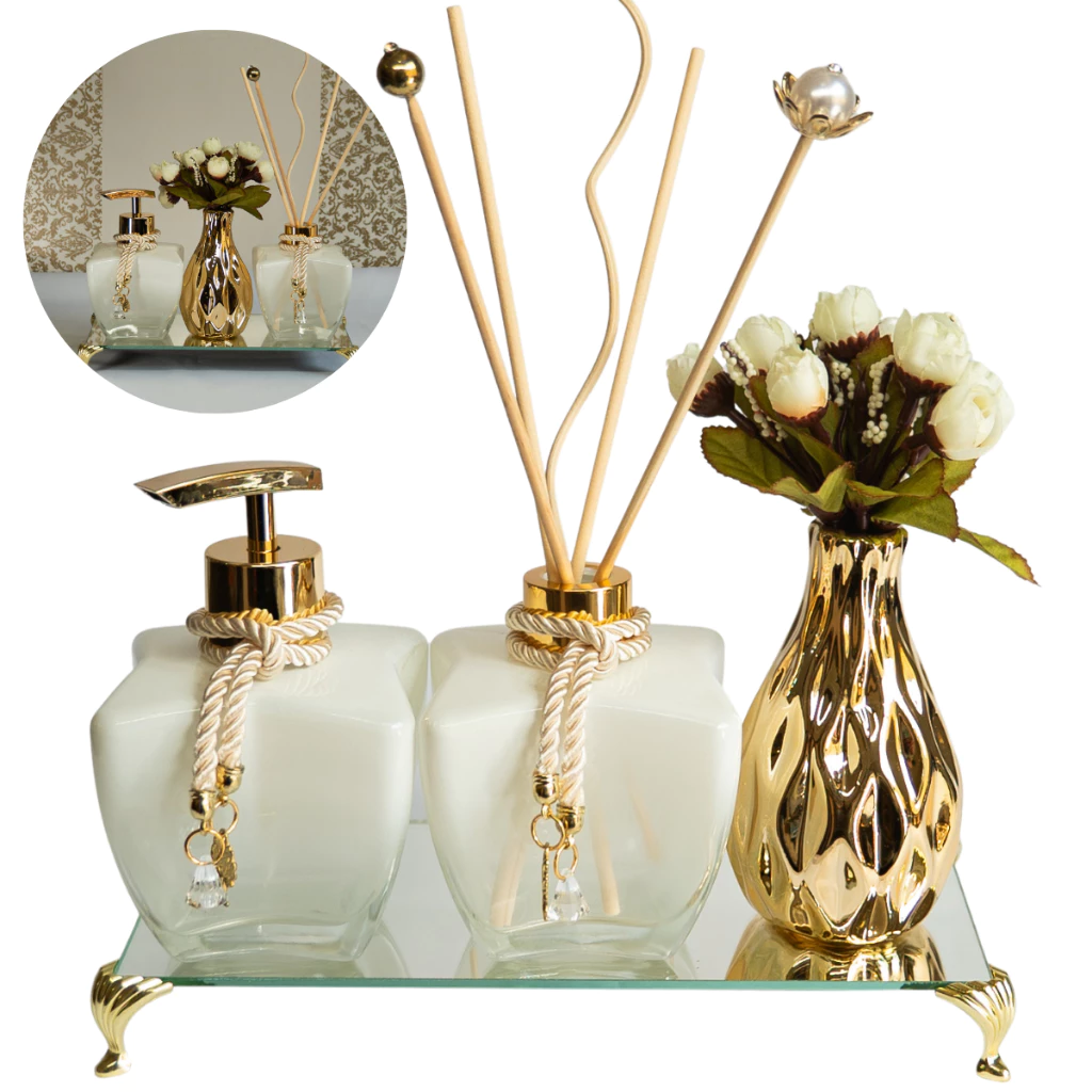 Conjunto Lavabo Luxo Bahamas com Bandeja Espelhada | Alma & Casa