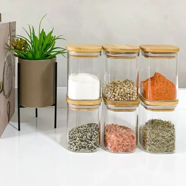 Potes de Vidro Bambu, 6 pcs - Organização com Estilo: | Alma & Casa