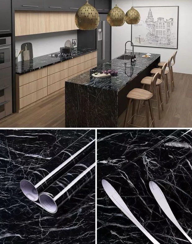 Papel de parede Adesivos para cozinha quarto Brilhante Lavável Mármore gelo 3M x60cm Resistente Agua