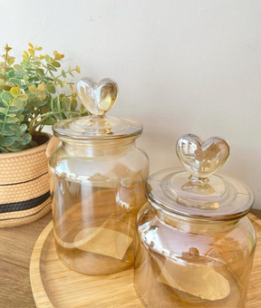 Pote Vidro Âmbar Hermético Decor Afeto Coração