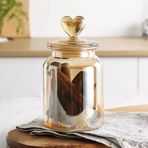 Pote Vidro Âmbar Hermético Decor Afeto Coração