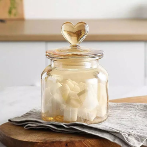 Pote Vidro Âmbar Hermético Decor Afeto Coração