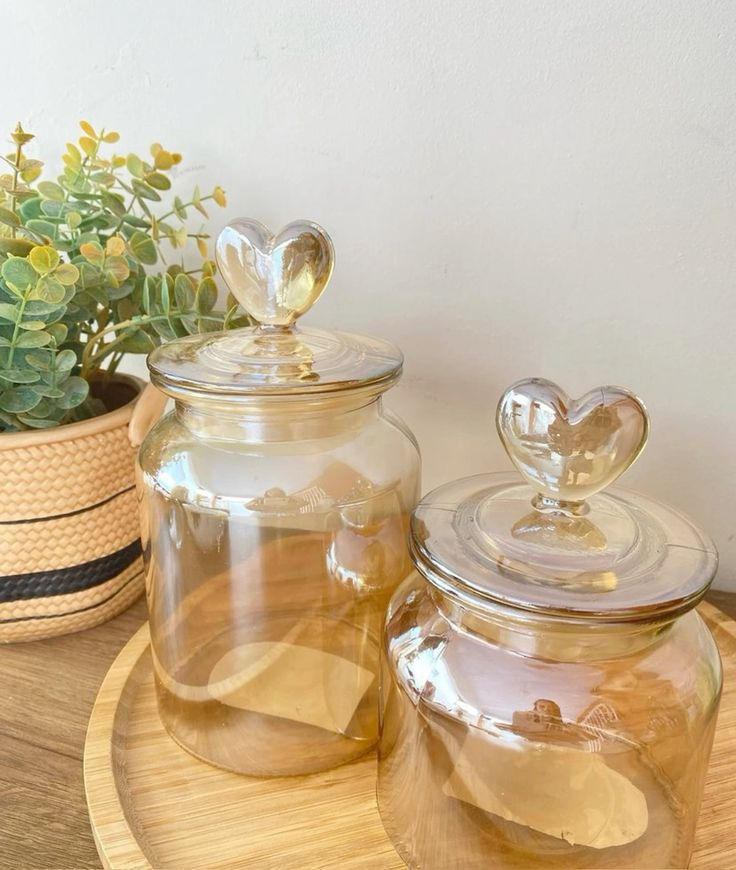 Pote Vidro Âmbar Hermético Decor Afeto Coração