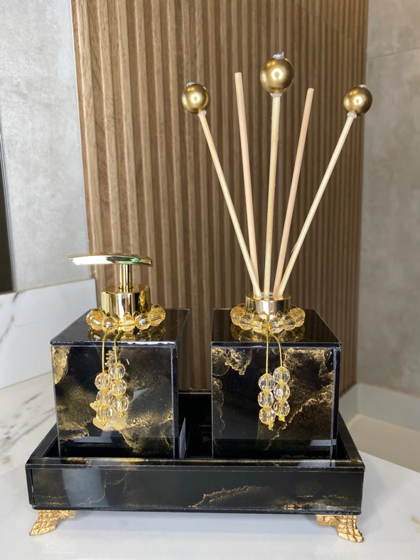 Conjunto Completo Lavabo Luxo com Efeito Mármore | Alma & Casa