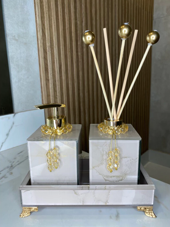 Conjunto Completo Lavabo Luxo com Efeito Mármore | Alma & Casa