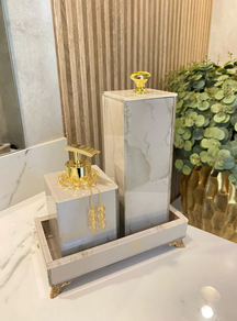 Conjunto Lavabo Luxo Mármore com Bandeja - Vidro | Alma & Casa
