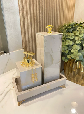 Conjunto Lavabo Luxo Mármore com Bandeja - Vidro | Alma & Casa