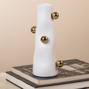 Cachepot Porcelana Branco com Detalhes Dourados | Alma & Casa