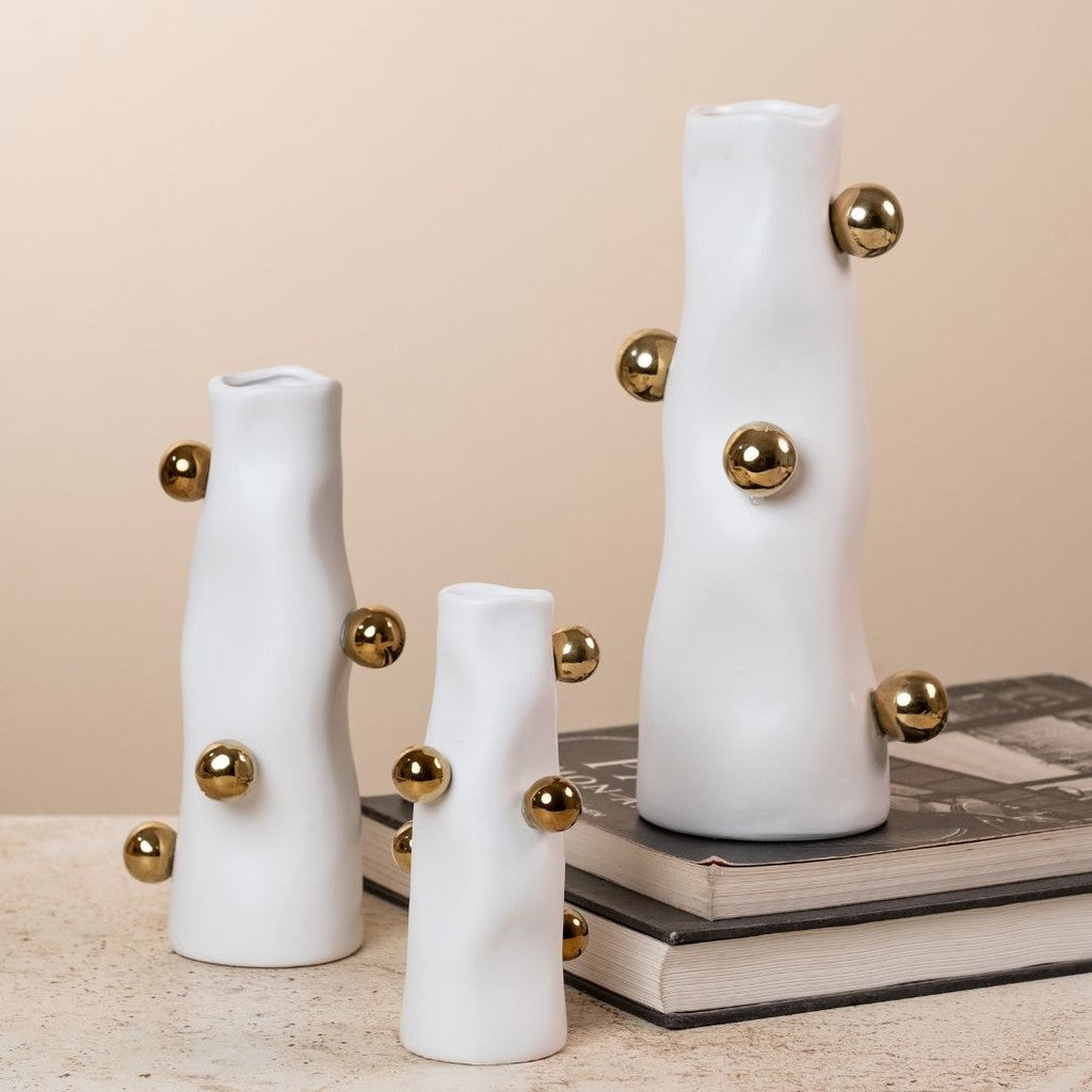 Cachepot Porcelana Branco com Detalhes Dourados | Alma & Casa